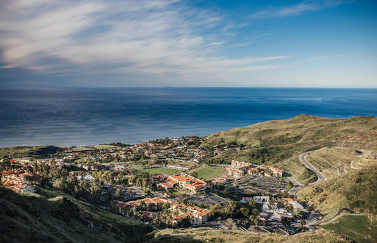 Aerial picture of Seaver College's Malibu Campus including a view of the Pacific Ocean