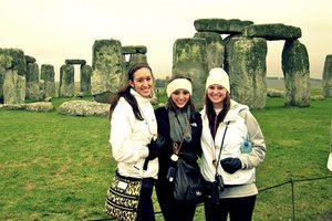 three Pepperdine students at Stonehenge