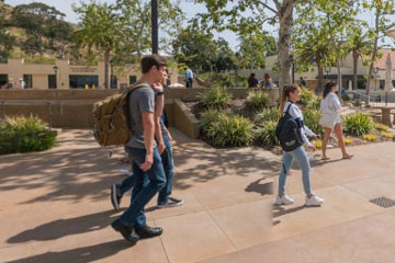 Students walking on lower campus on Pepperdine's malibu campus