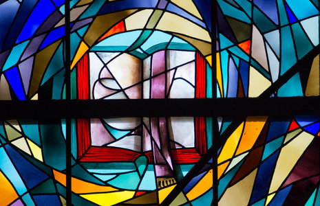 Pepperdine chapel stained glass of Bible