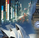 Collage of images from England, Australia, and Asia