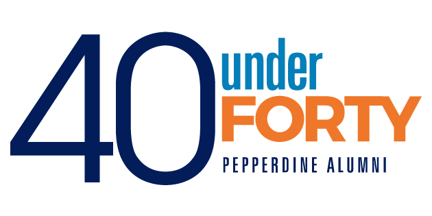 40 over forty logo highlighted in blue and orange font