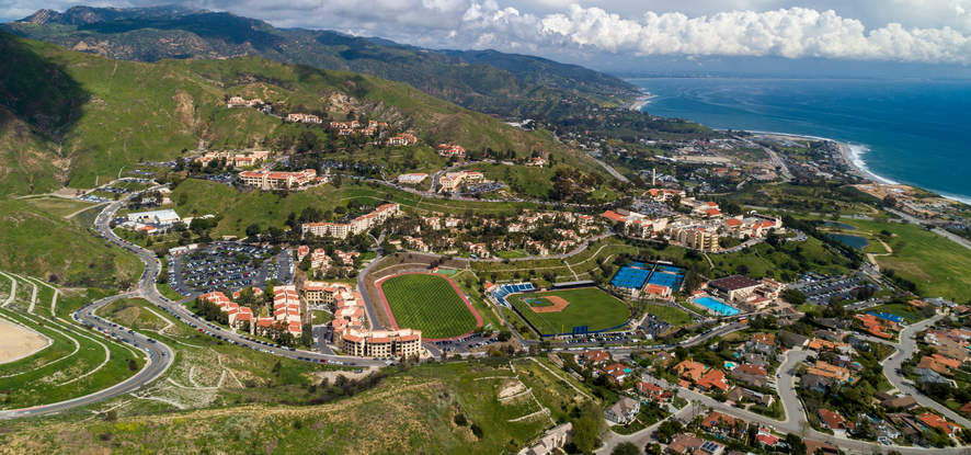 Aerial drone image of the Seaver Malibu campus