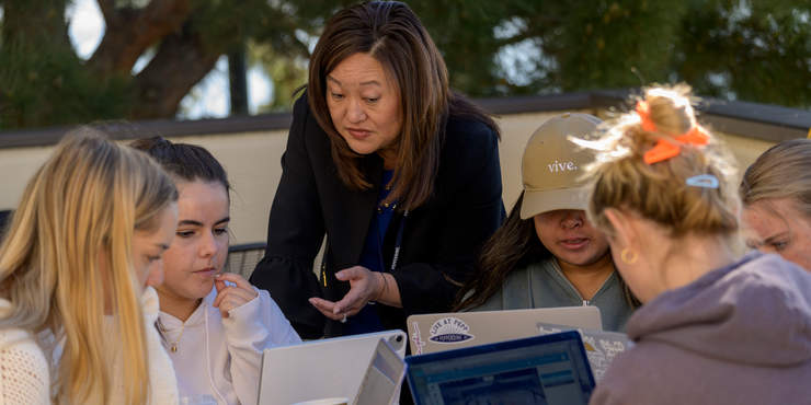 Dr. Stella Erbes teaching a class outdoors