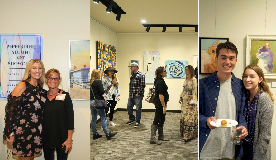 visitors looking at numerous pieces of art