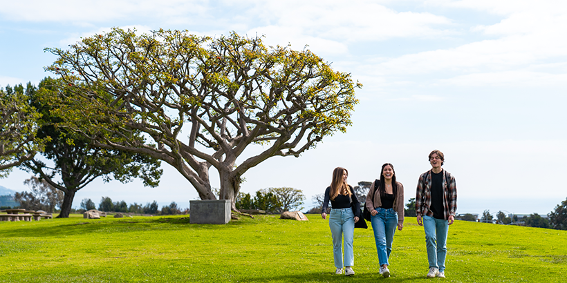 Students walk on Alumni Park