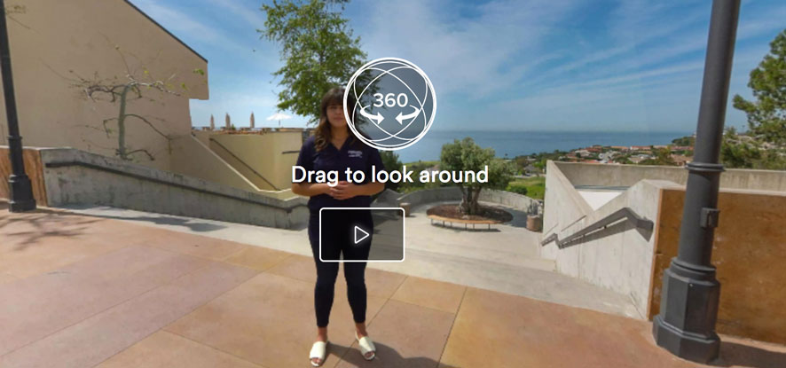 Seaver College virtual tour with text that reads "Drag to look around"