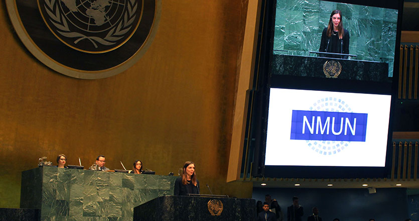 Morgan Bedford speaking at the United Nations General Assembly