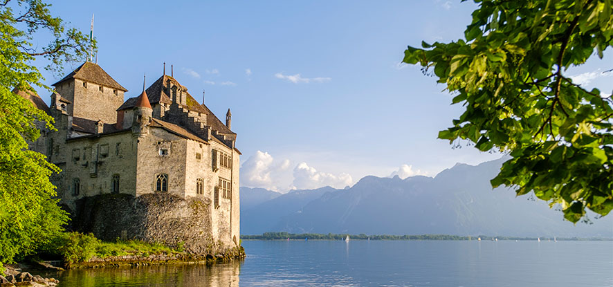 View of Lake Geneva from the chateau in Switzerland