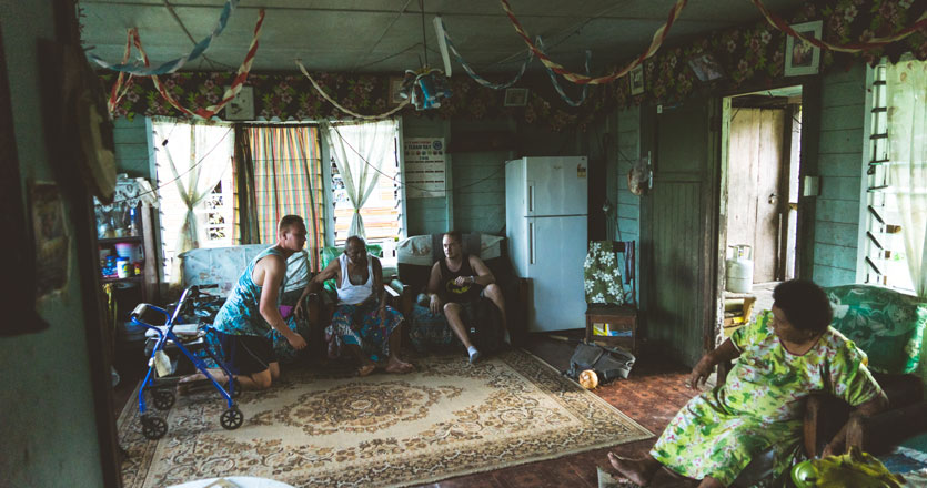 Seaver student in a local house in Fiji