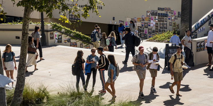 Students walking outside the Tyler Campus Center