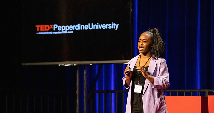 Irene Ashu speaking at TEDxPepperdineUniversity