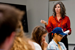 Business Division professor with students