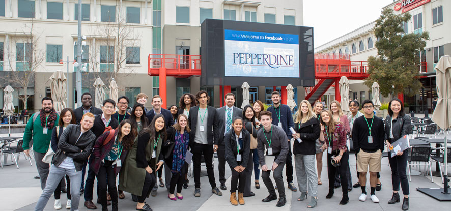 Seaver students gathered outside a Facebook building