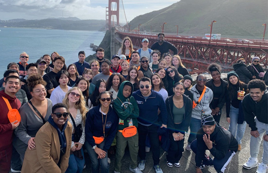 Seaver students pictured on the Golden Gate Bridge