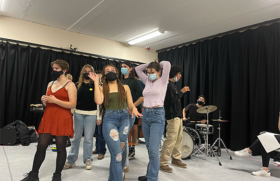Students rehearsing in masks