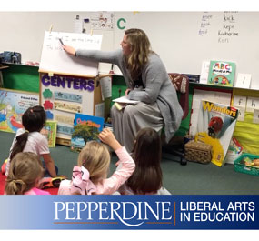 Seaver student teaching in an elementary classroom