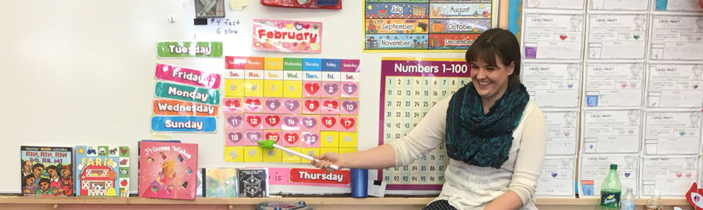 Seaver student student teaching in an elementary classroom