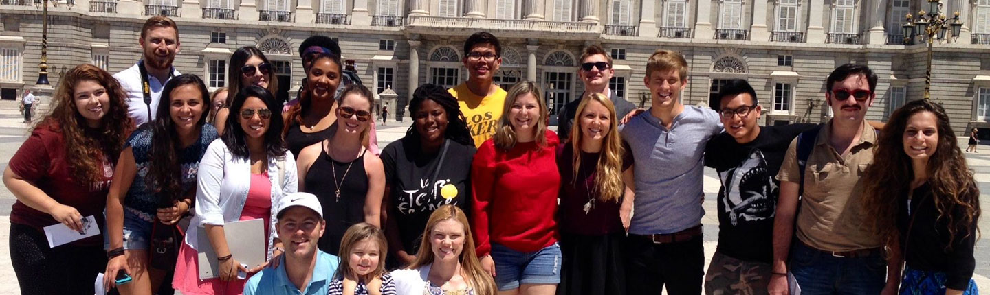 Seaver students pictured with George and Lila Carlsen in Madrid