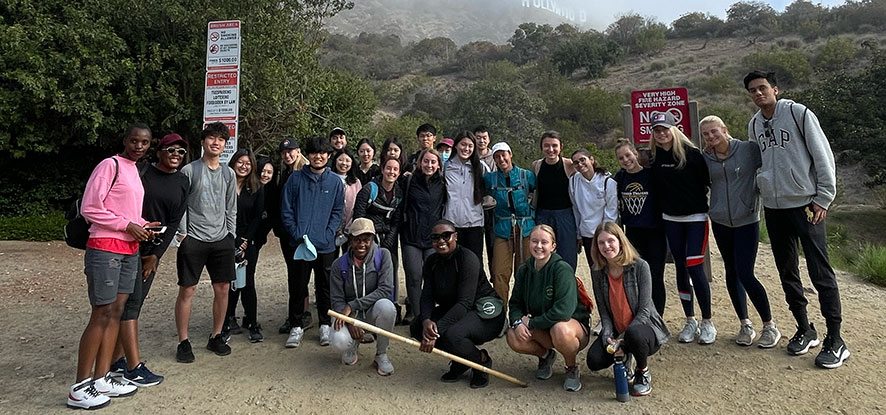 Students hiking to the Hollywood sign