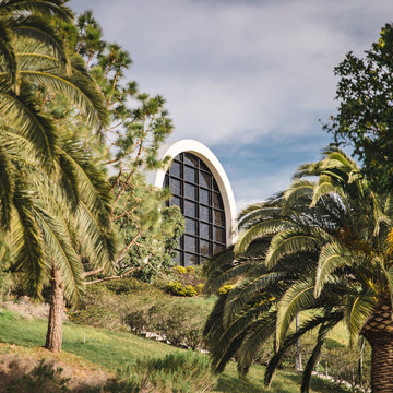 Stauffer Chapel and palm trees