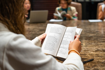 A student studies her book