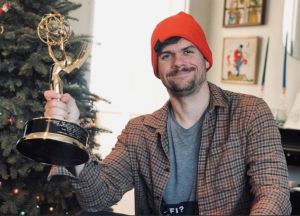 Michael Waldron with his Emmy