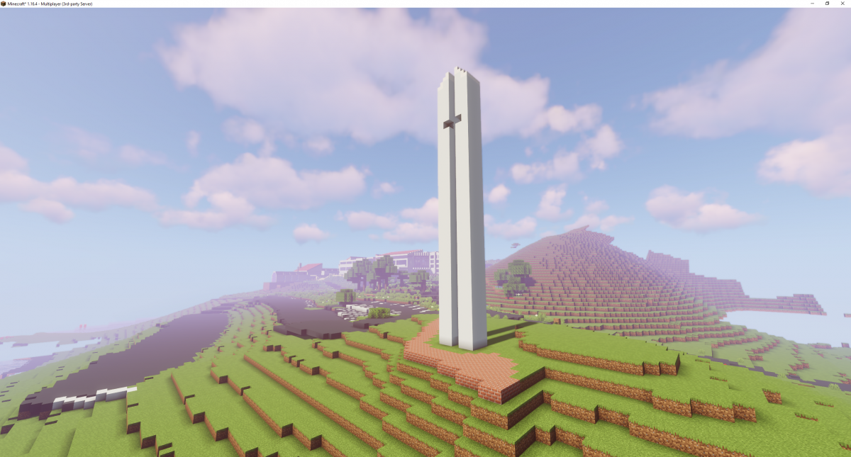 Minecraft theme tower on virtual campus