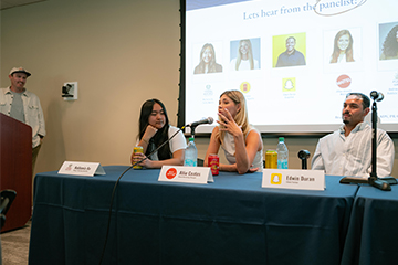Panelist Allie Cotes speaking, (Granger left)