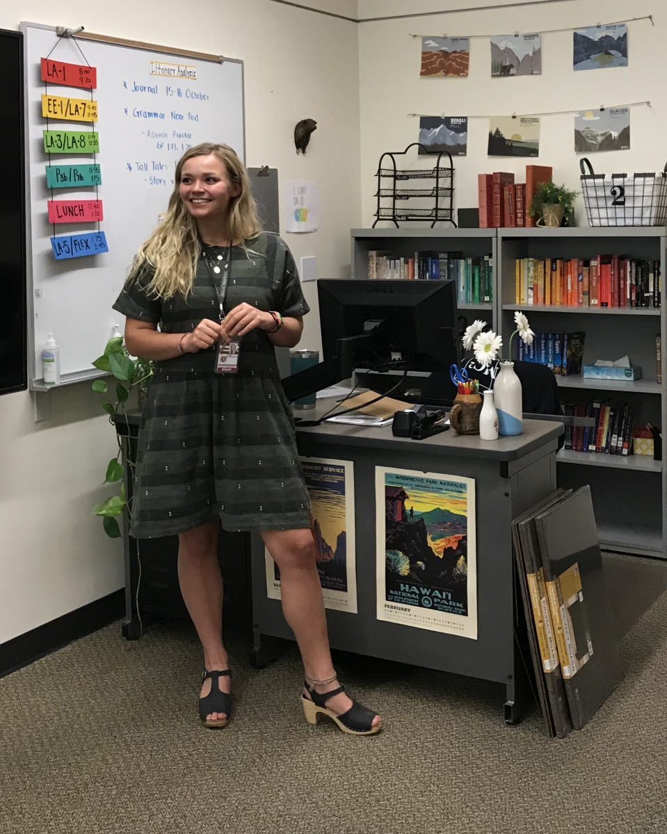 Tatum Shackelford in her classroom outfitted for virtual instruction