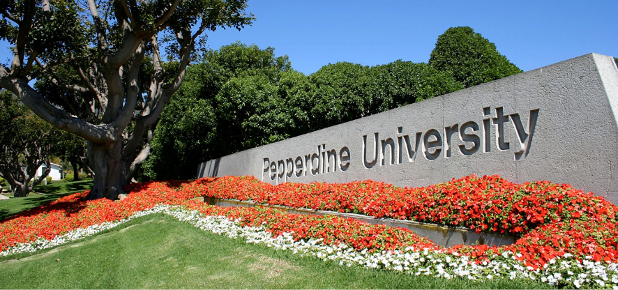 Pepperdine University Concrete Sign with Flowers 