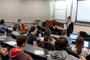 Economics professor Julia Norgaard teaching a class