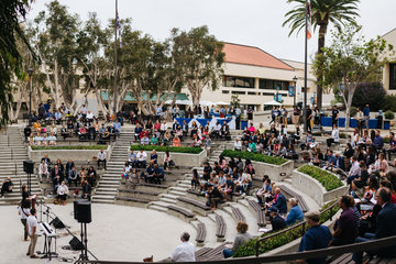 Students seated at the amphitheatre