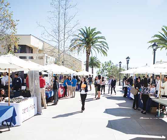 Student walking outside at Pepperdine career fair