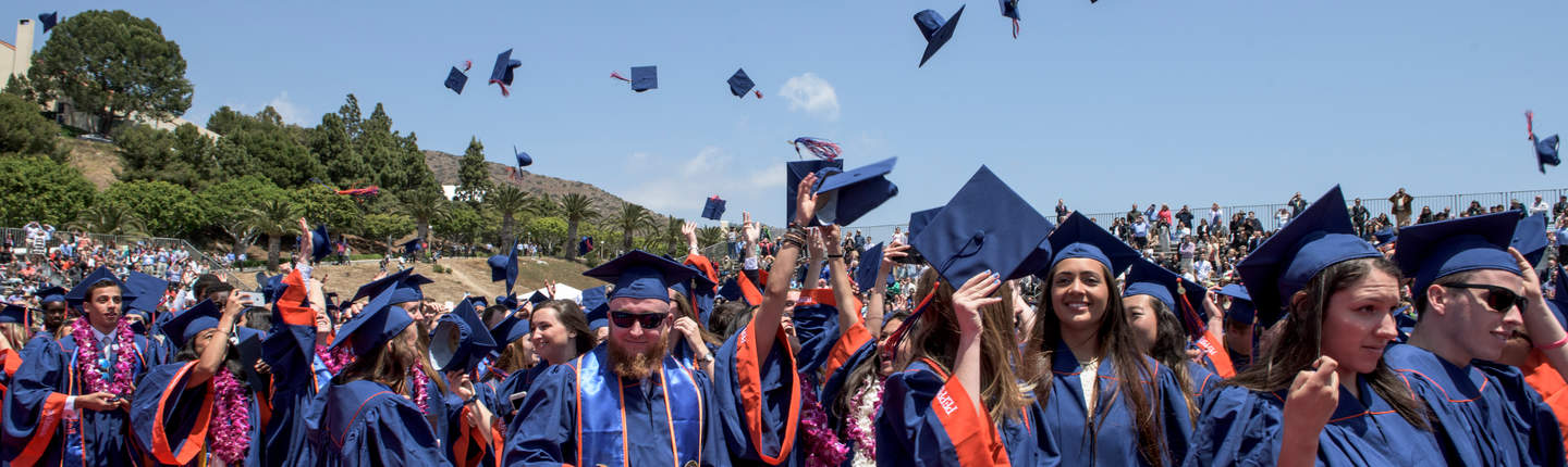 Seaver Class of 2019 graduation, students tossing their caps in the air