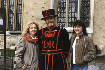 London IP program students with Englishman in costume